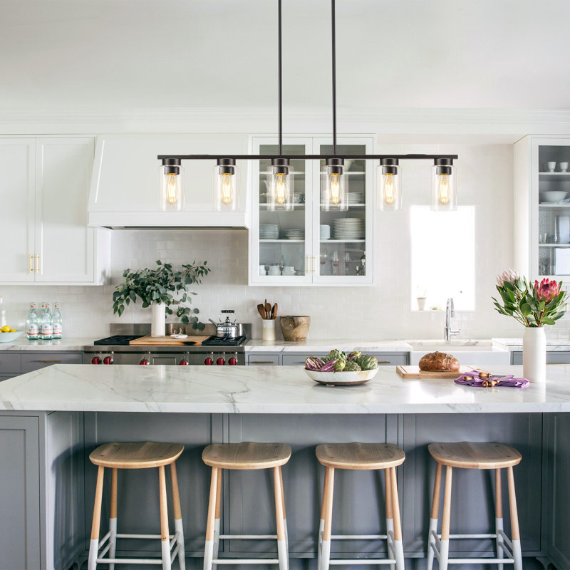Breakwater Bay Barrile 6 Light Matte Black Kitchen Island Pendant Linear Light Fixture Island Lights for Kitchen Reviews Wayfair